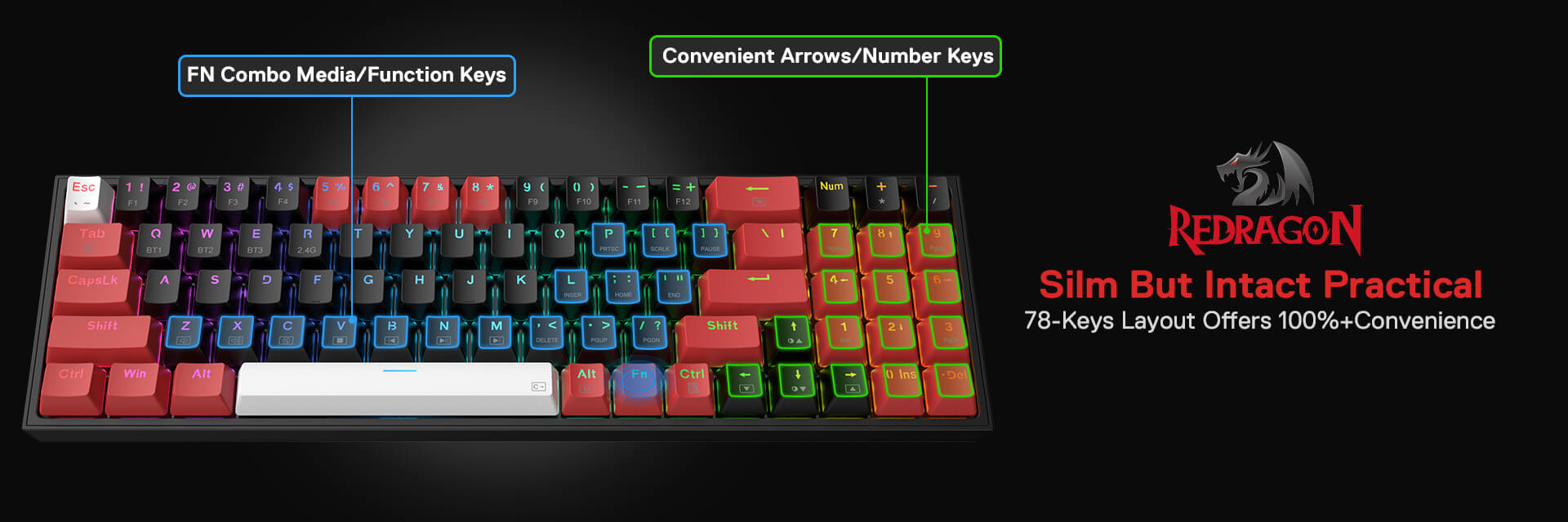 75% 78 Keys 3-modes Wireless True Hot-swap Gaming Keyboard