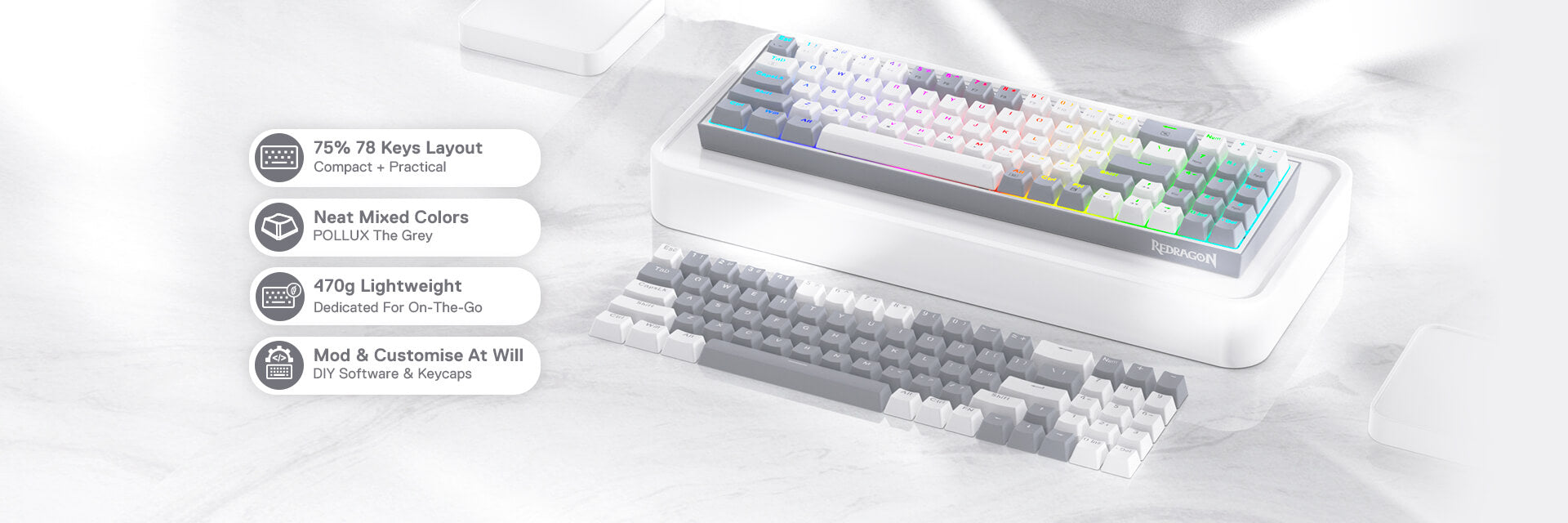 78 Keys Hot-Swappable Compact Mechanical Keyboard w/100% Hot-Swap Socket