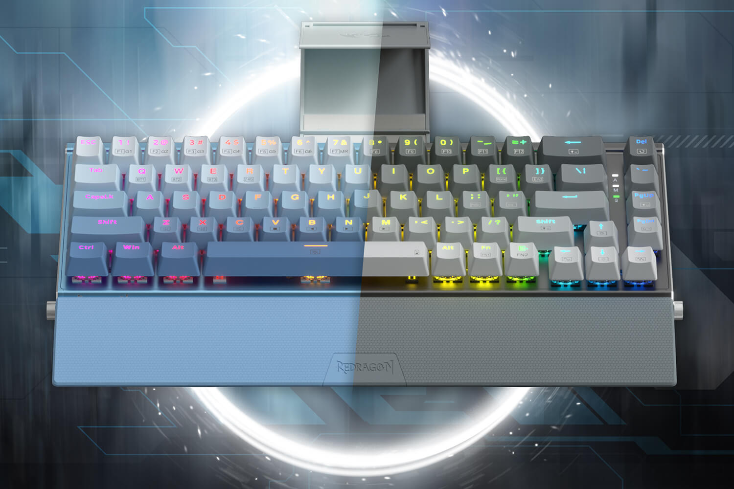 3-Mode 68 Keys Compact Gaming Keyboard w/ 3.5mm Sound Absorbing Foams, Detachable Wrist Rest