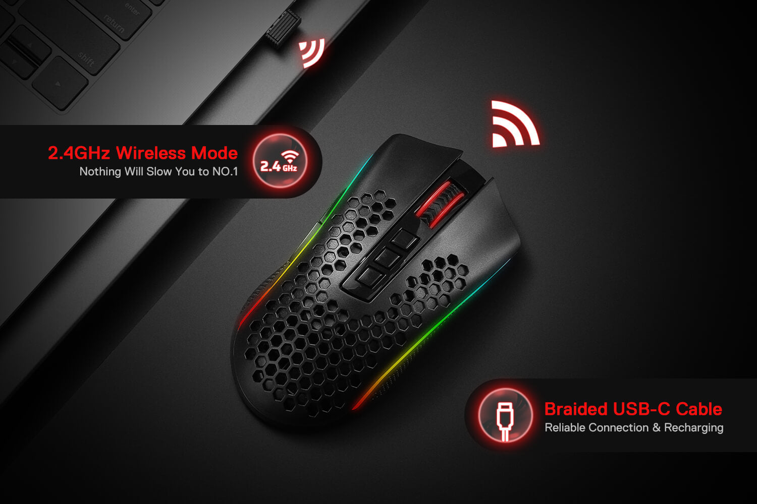 recargable Dual mode Bluetooth Wireless Gaming Mouse with Honeycomb Shell  Ergonomic USB Optical Wireless Mouse RGB Backlight