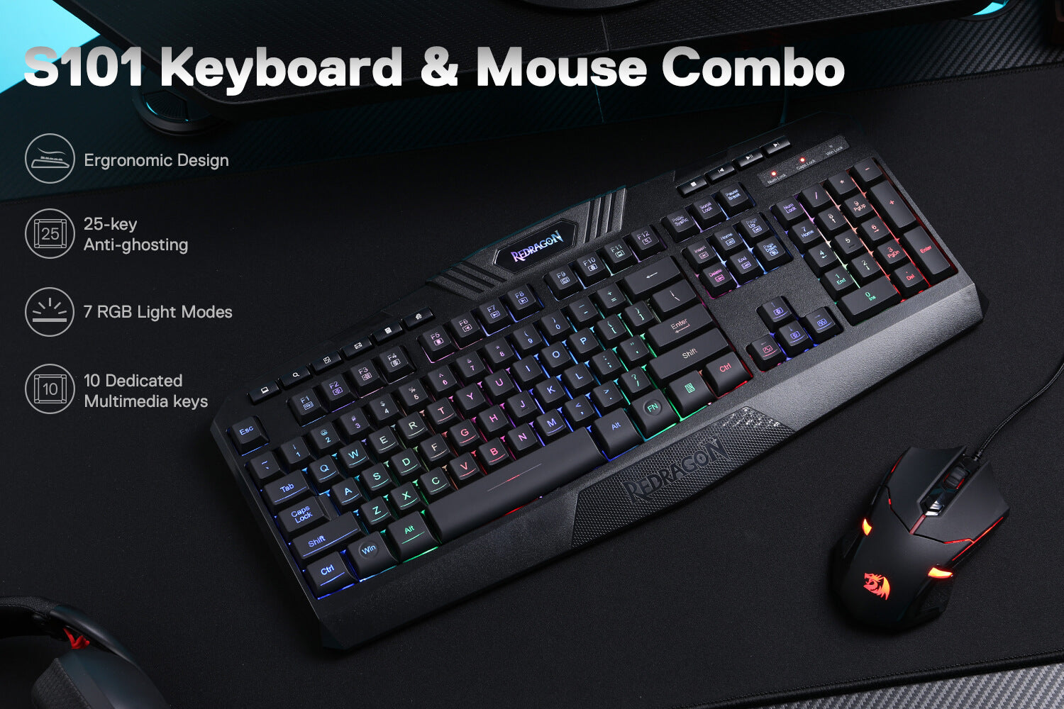 Kit Mouse y Teclado Gamer Redragon S101-3-SP - Laser Print Soluciones