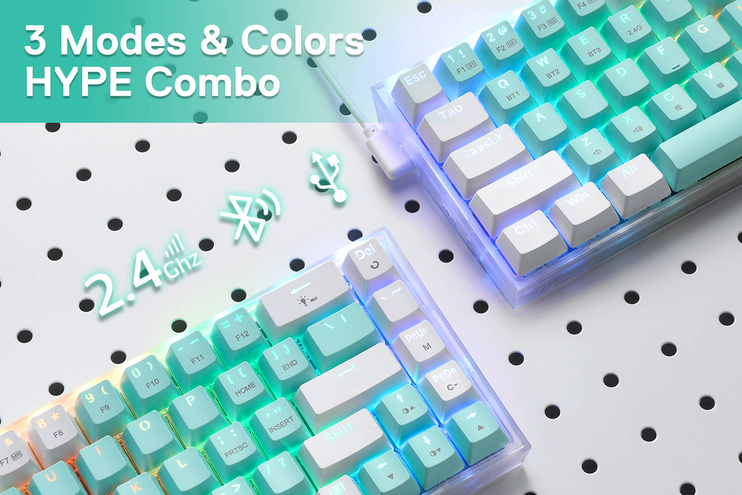 68 Keys Hot-Swappable Compact Mechanical Keyboard w/Hot-Swap Free-Mod PCB Socket & Translucent Board