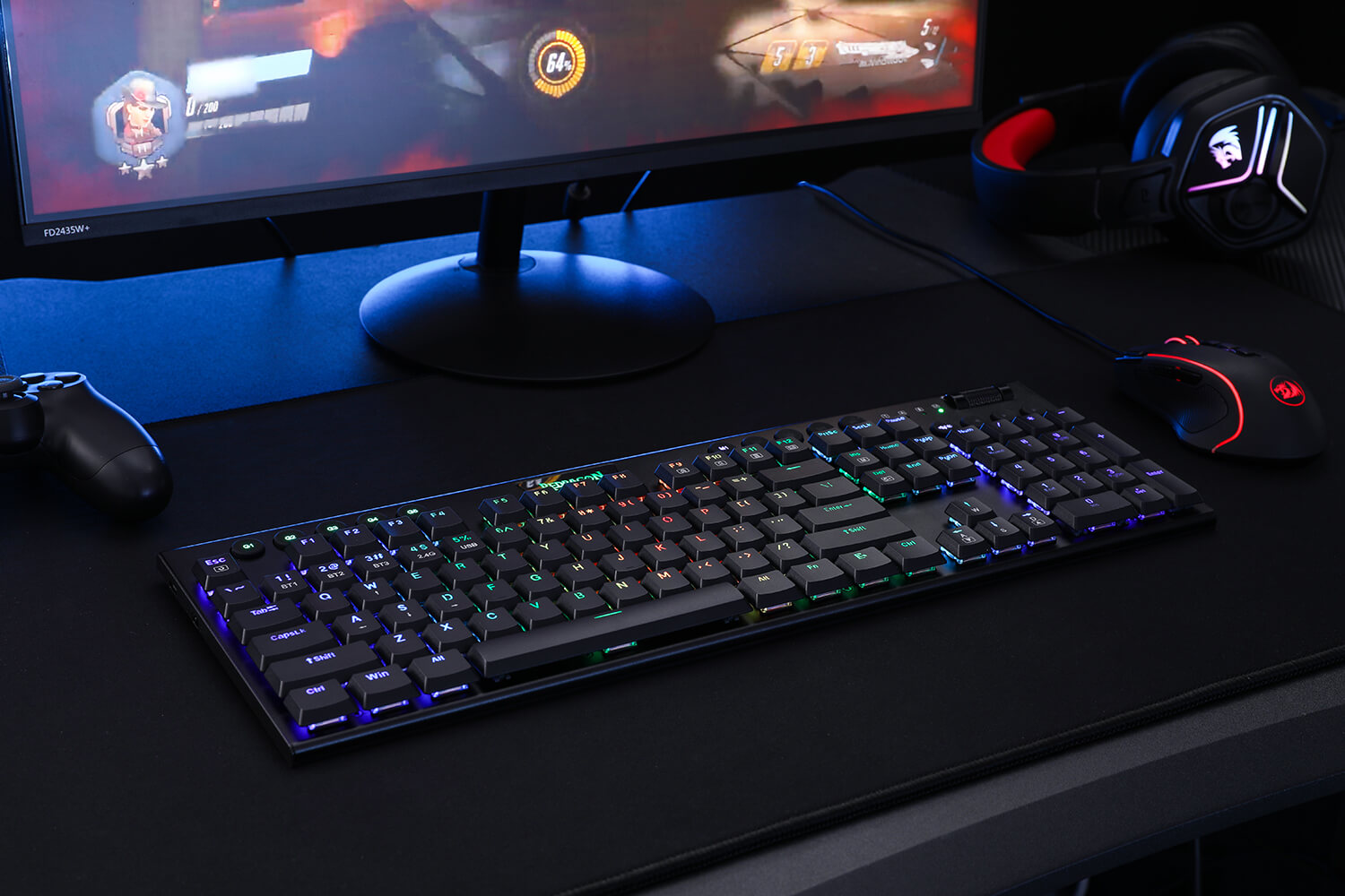 Bluetooth/2.4Ghz/Wired Tri-Mode Ultra-Thin Low Profile Gaming Keyboard