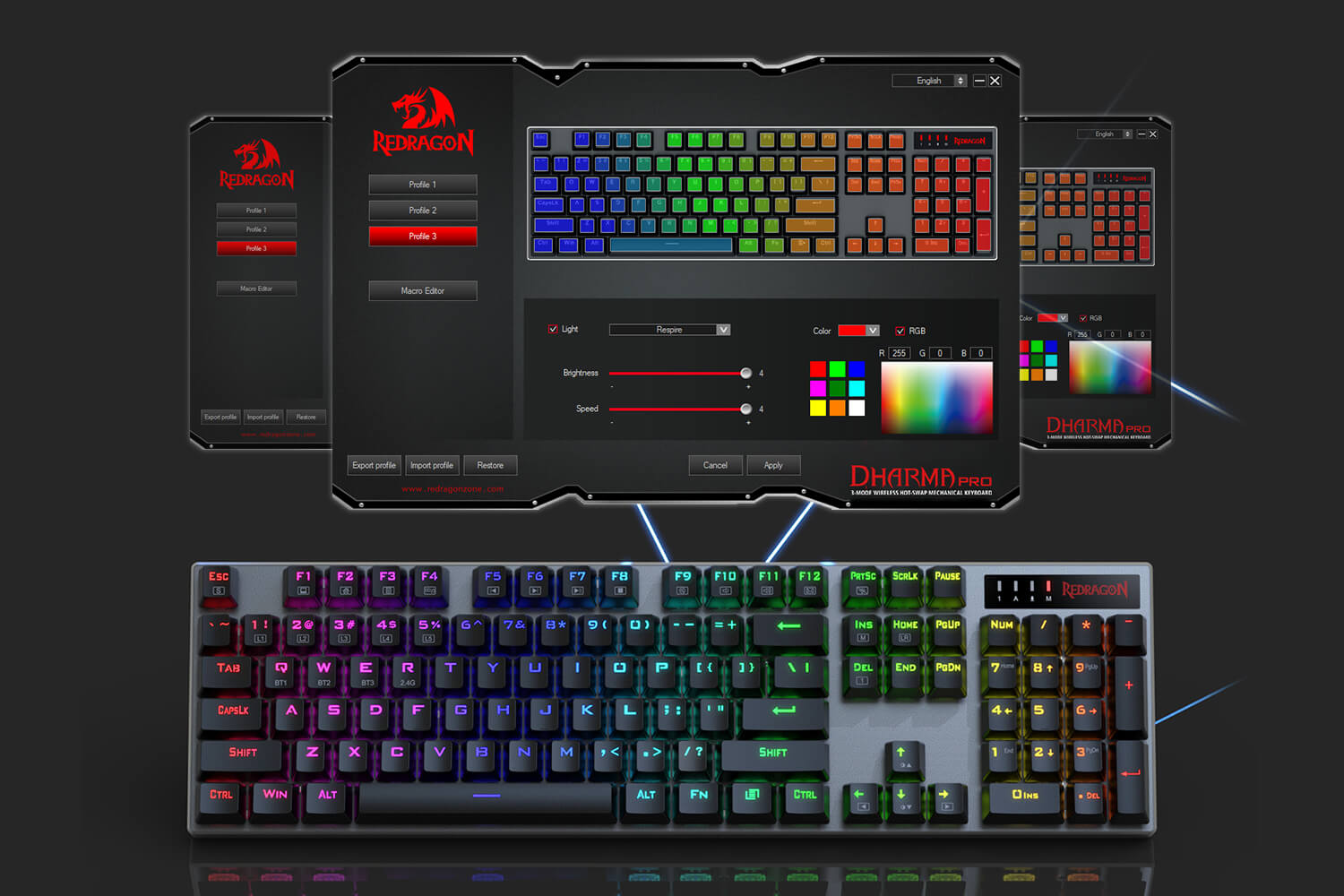 Redragon K556 PRO Upgraded Wireless RGB Gaming Keyboard, BT/2.4Ghz Tri-Mode Aluminum Mechanical Keyboard w/No-Lag Connection