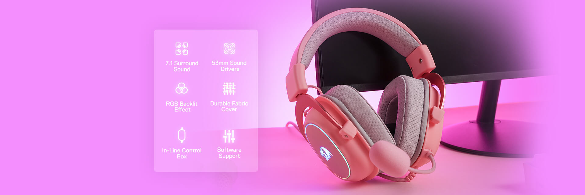 Redragon H510 ZEUS-X Cute & Kawaii Pink Gamer Headphones for Girls ...