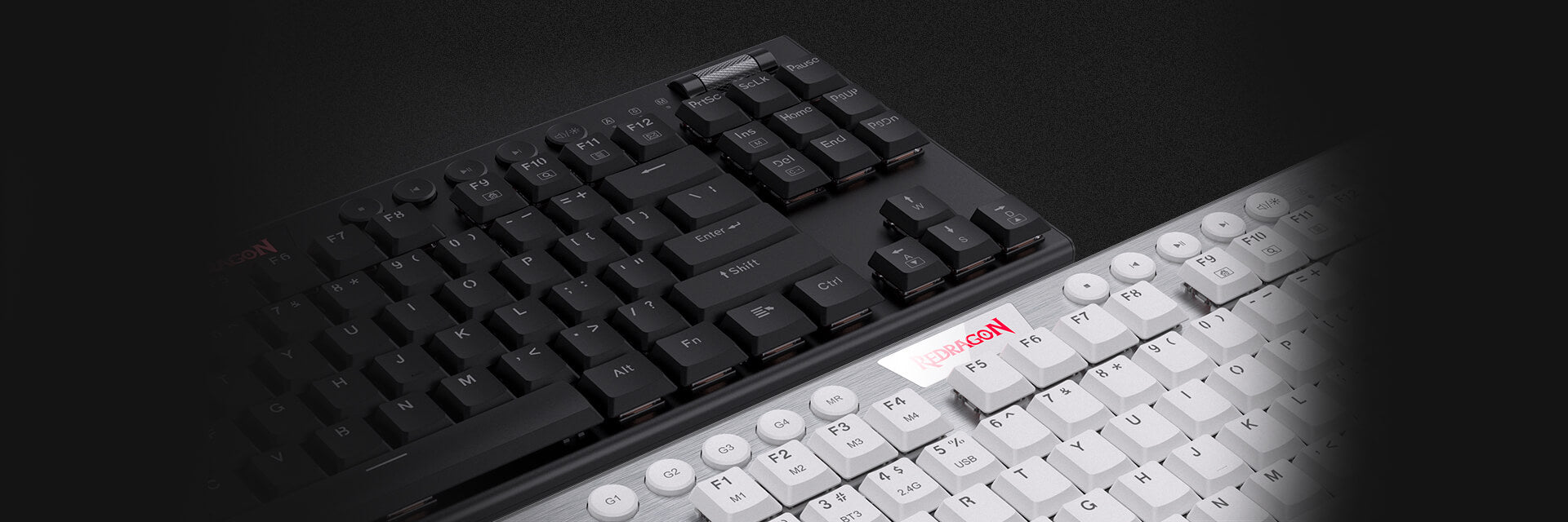 Close-up of the Redragon Horus TKL K621 showcasing customizable RGB backlighting and low-profile mechanical keys