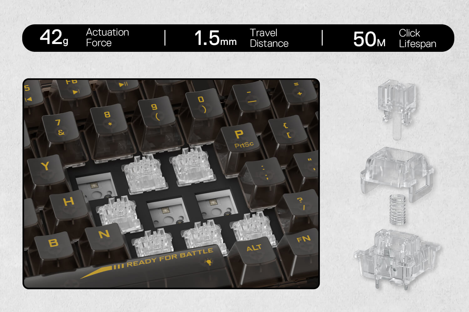 3-Modes 82 Keys Full-Transparent Hot-Swap Compact Mechanical Keyboard w/Upgraded Socket