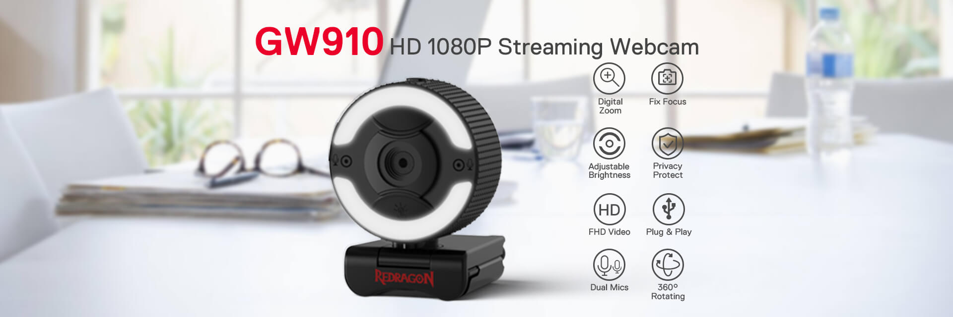 Redragon GW910 1080P PC Webcam w/Dual Microphone