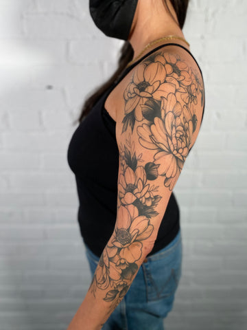 Floral arm piece designed by female artist Lu Loram Martin, in Toronto, Canada