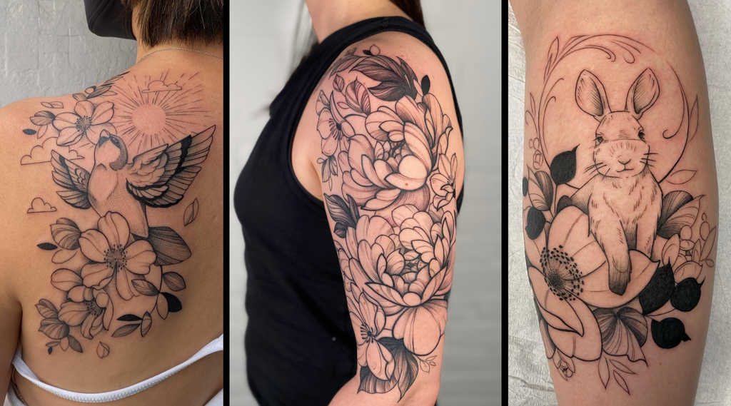 tattoos by lu loram martin, top large bold blackwork floral tattoo specialist, and illustrator, based in toronto, canada, best