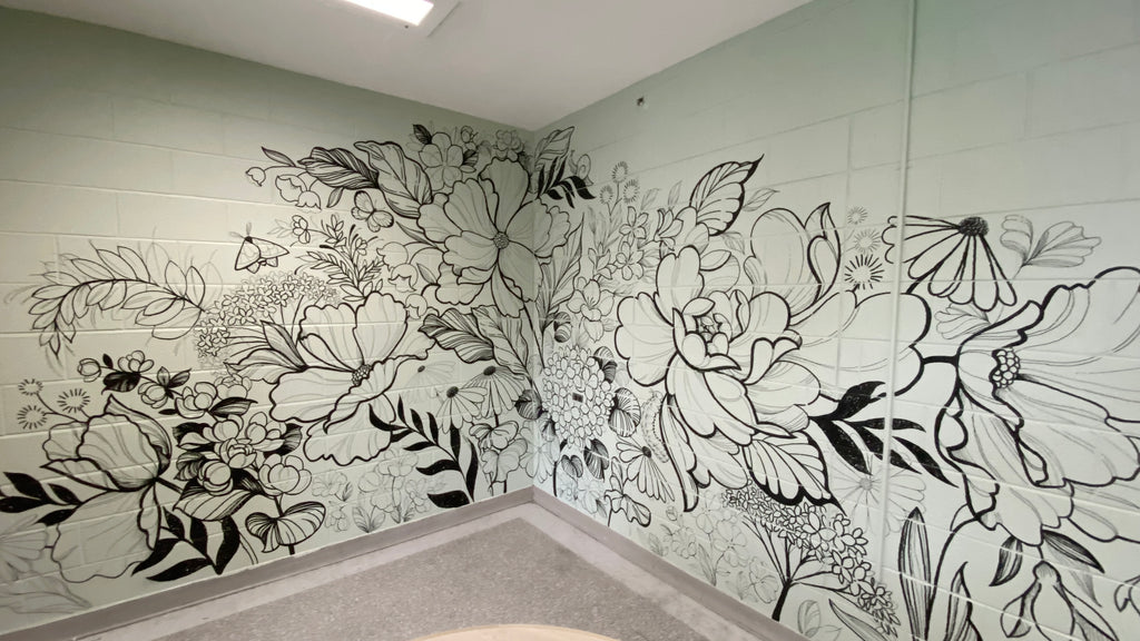 Mural by lu loram martin, top large blackwork floral tattoo specialist, and illustrator, based in toronto, canada, best