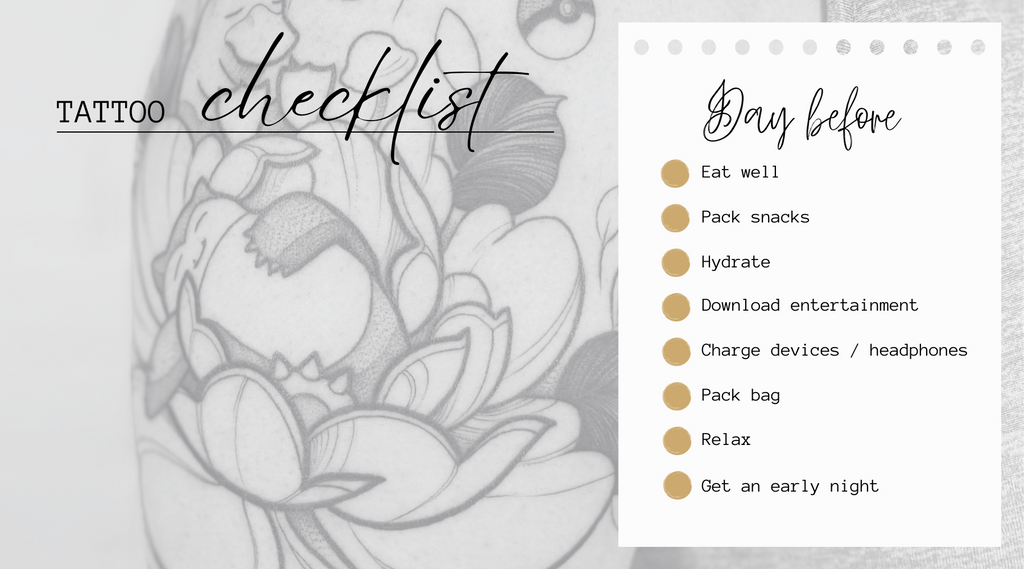 the day before, tattoo checklist, by lu loram martin, top large bold blackwork floral tattoo specialist, and illustrator, based in toronto, canada, best