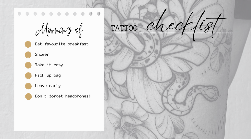 the morning of tattoo checklist, by lu loram martin, top large bold blackwork floral tattoo specialist, and illustrator, based in toronto, canada, best