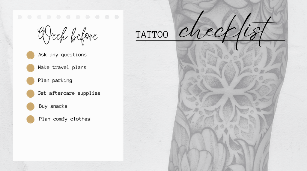 the week before tattoo checklist, by lu loram martin, top large bold blackwork floral tattoo specialist, and illustrator, based in toronto, canada, best