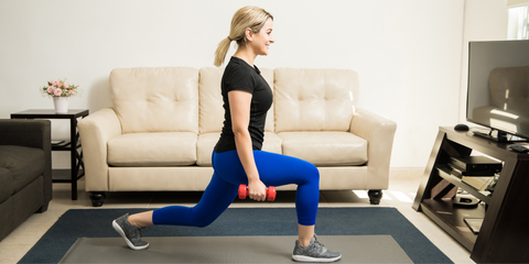 Lady Postpartum Doing Lunges With Weights