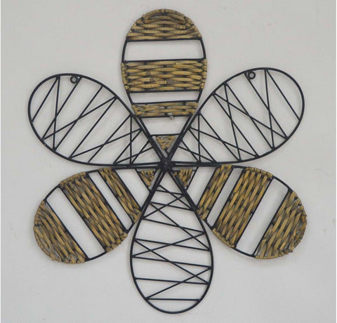 Modern Flower Metal & Rattan Art Wall Hanging