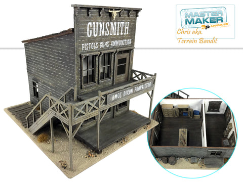 Chris (aka Terrain Bandit) makes some awesome looking wood effects on a Sarissa Old West Building