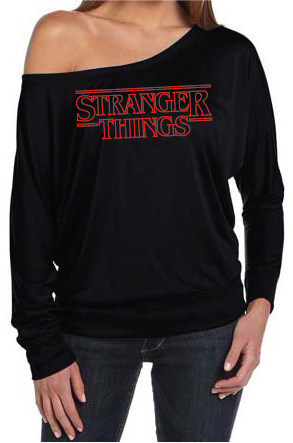 Stranger Things Logo Women S Off The Shoulder Long Sleeve Slouch T