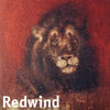 Löwe, gemalt in roten Farbtönen