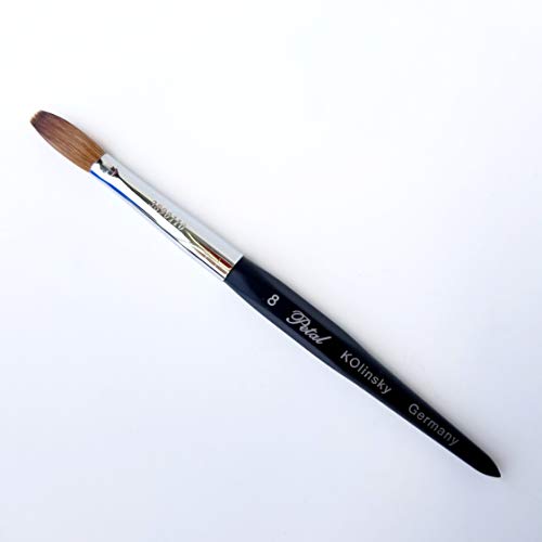 Six Angles Pure Kolinsky Nail Brush, Crimped with Black Handle Petal