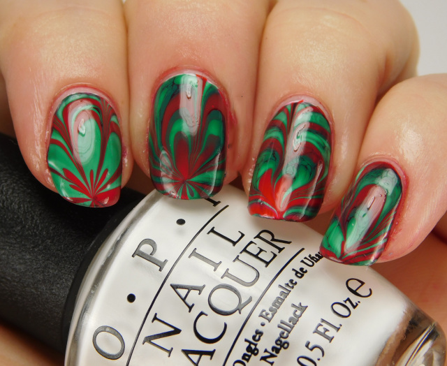 NAIL ART DESIGN: Red and Green Marble