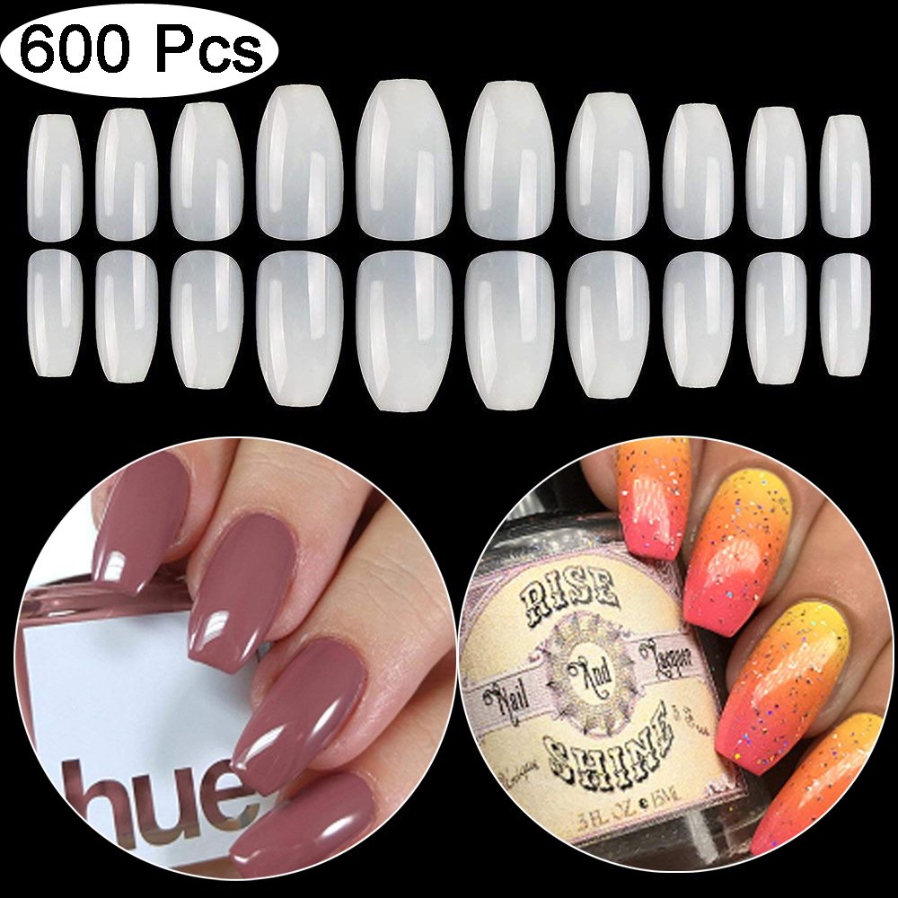 Coffin Acrylic False Nail 600PCS Full Cover and Short Ballerina Nails