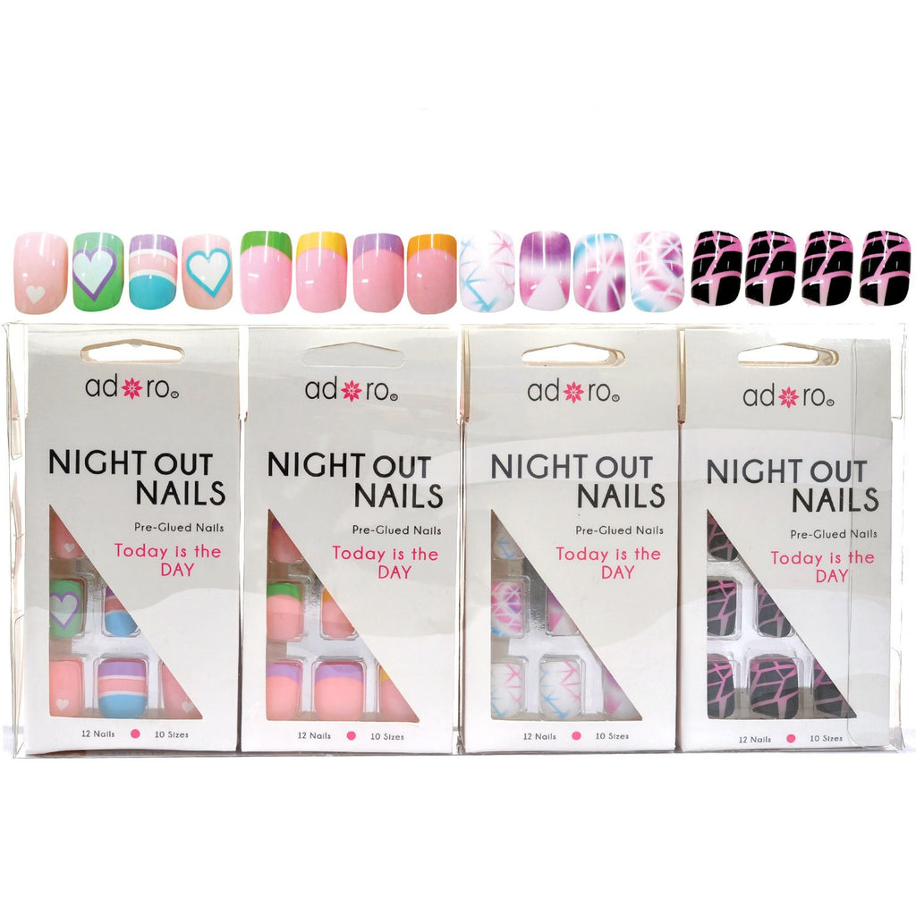 Adoro Night Out Nails Pre-Glued stick on Nail 4 designs