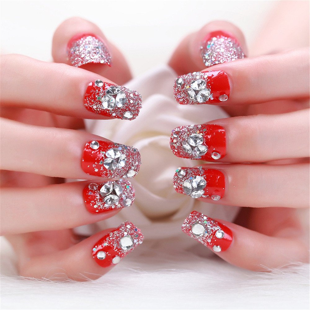 Red French Tip Nail Ideas for Christmas| Red Bling French Tip Nails|  Christmas Nail Designs| Crazy Sweater – Beauty Lux Nails