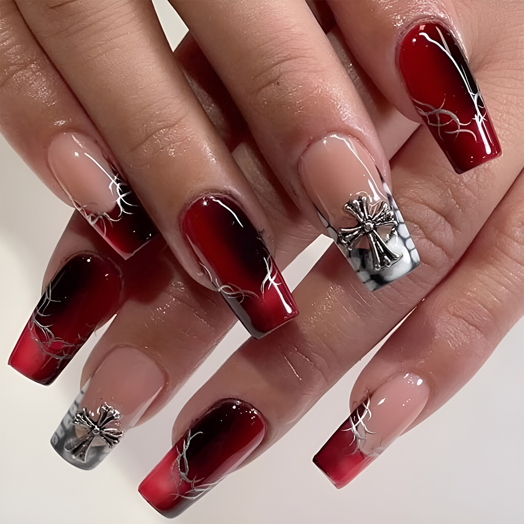 Black and Red Jelly Nails with a Vertical Gradient