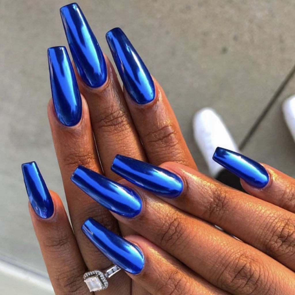 Blue Chrome Ballerina Nails