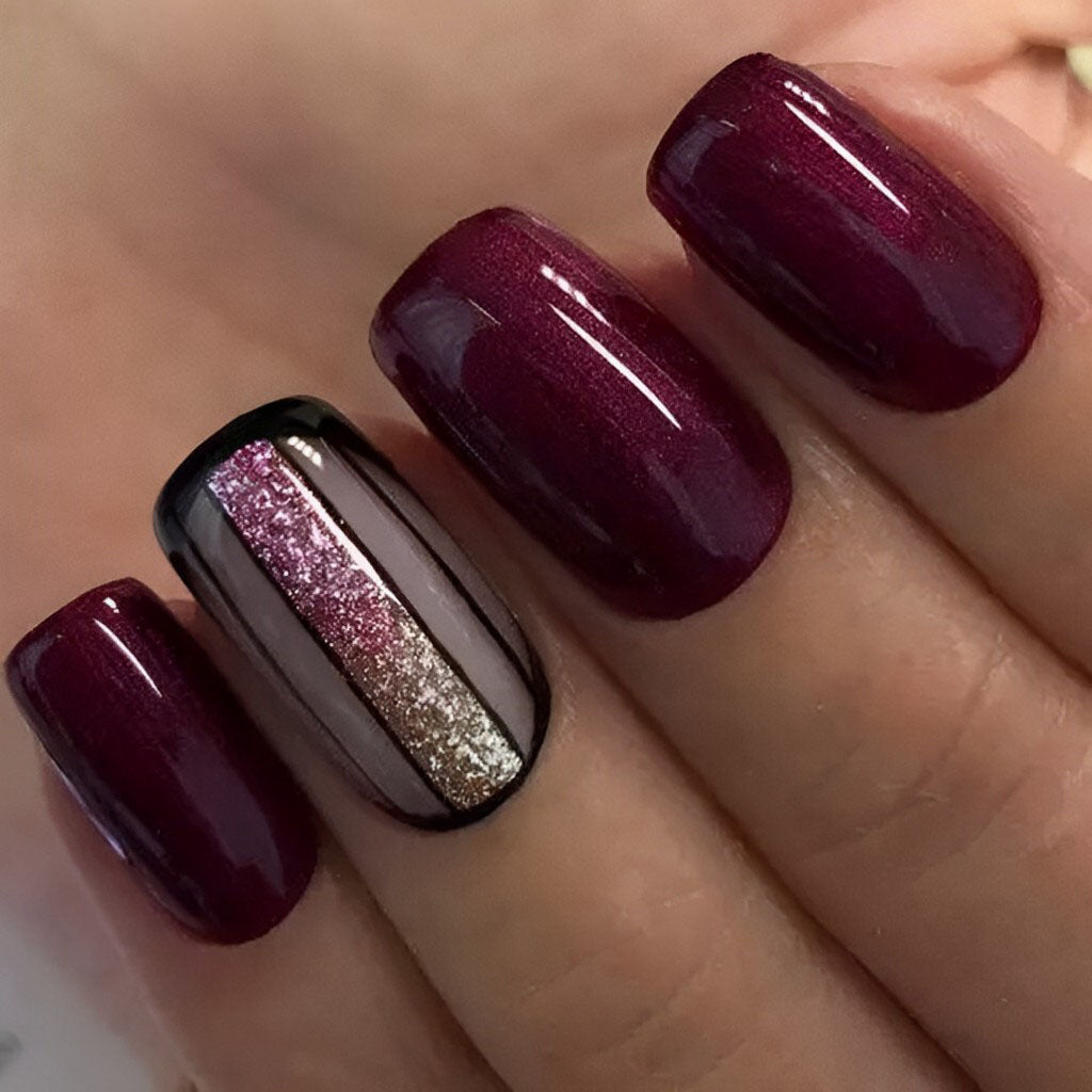 Burgundy Glitter Nails