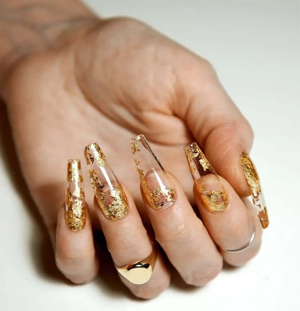 Clear Nails with Gold Accents