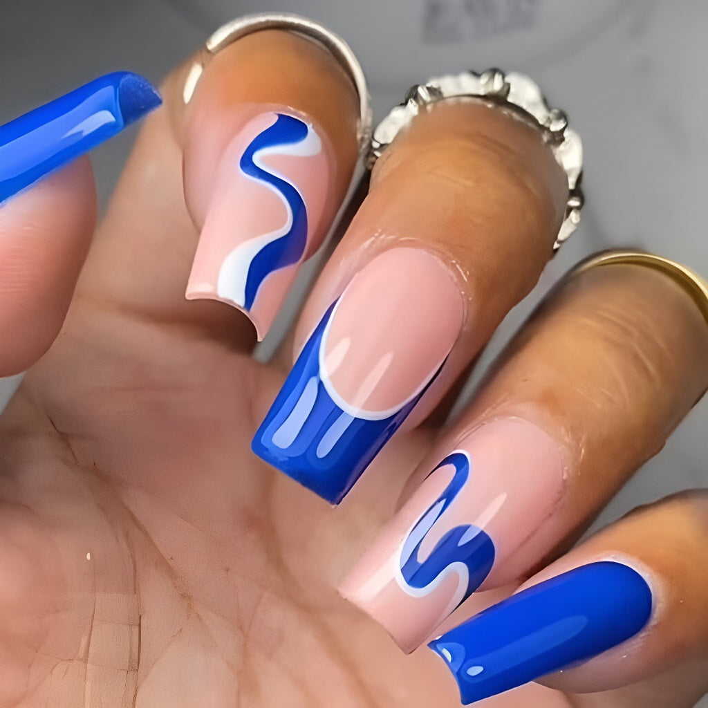 Cobalt Blue and White Squiggles