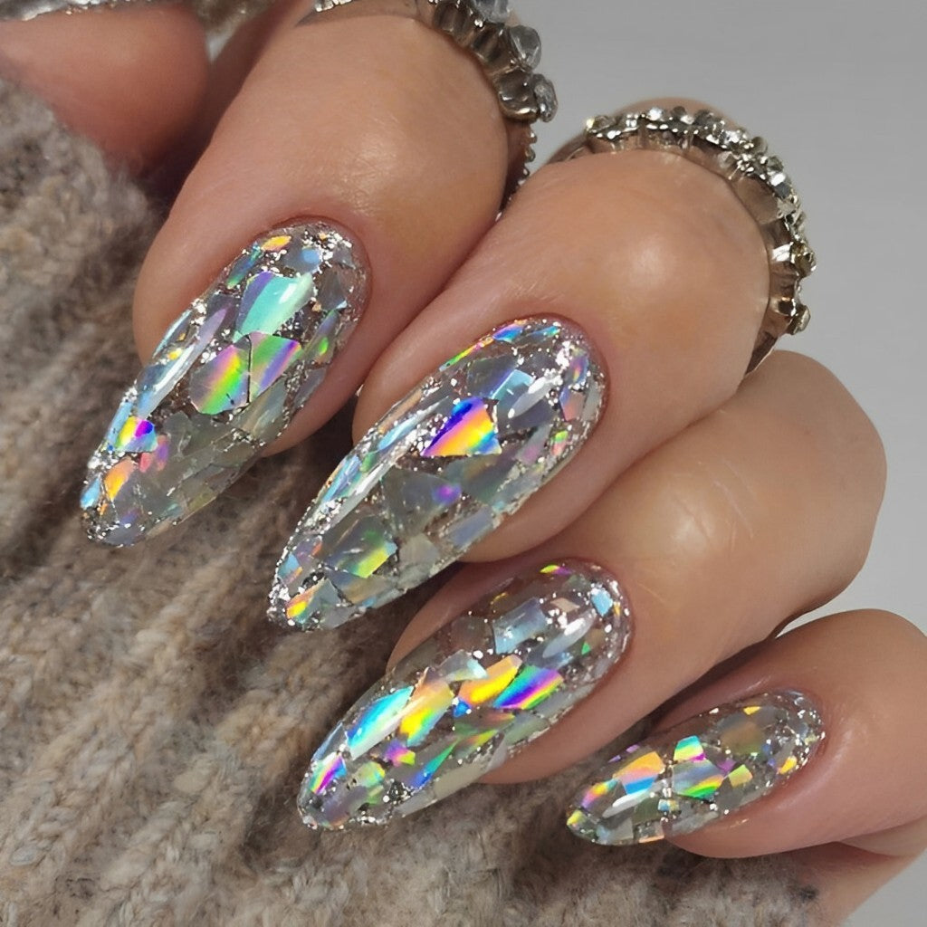 Extensions with a Shattered Glass Nail Design