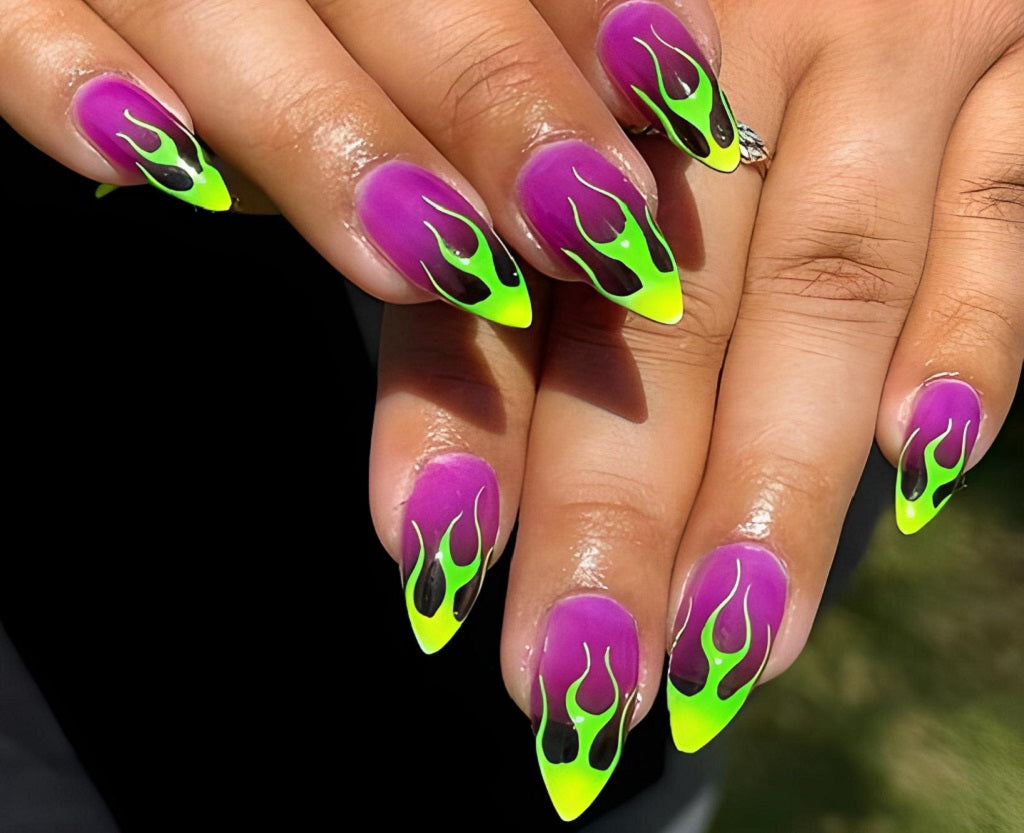 Flaming Purple Pointed Nails