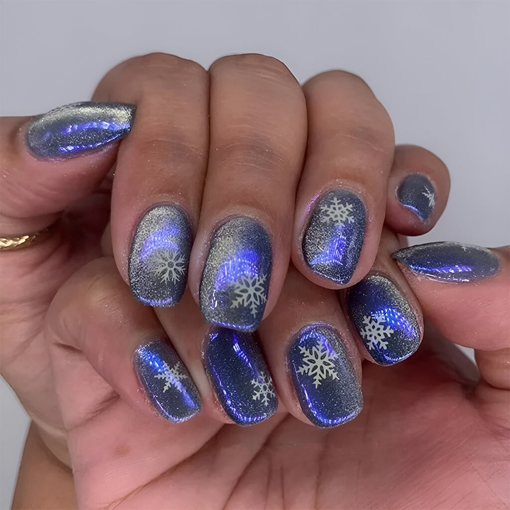 Frosted Blue Chrome Nails