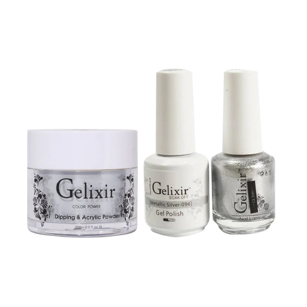 Gelixir 3 In 1 - 096 Metallic Silver - Acrylic & Dip Powder, Gel & Lacquer