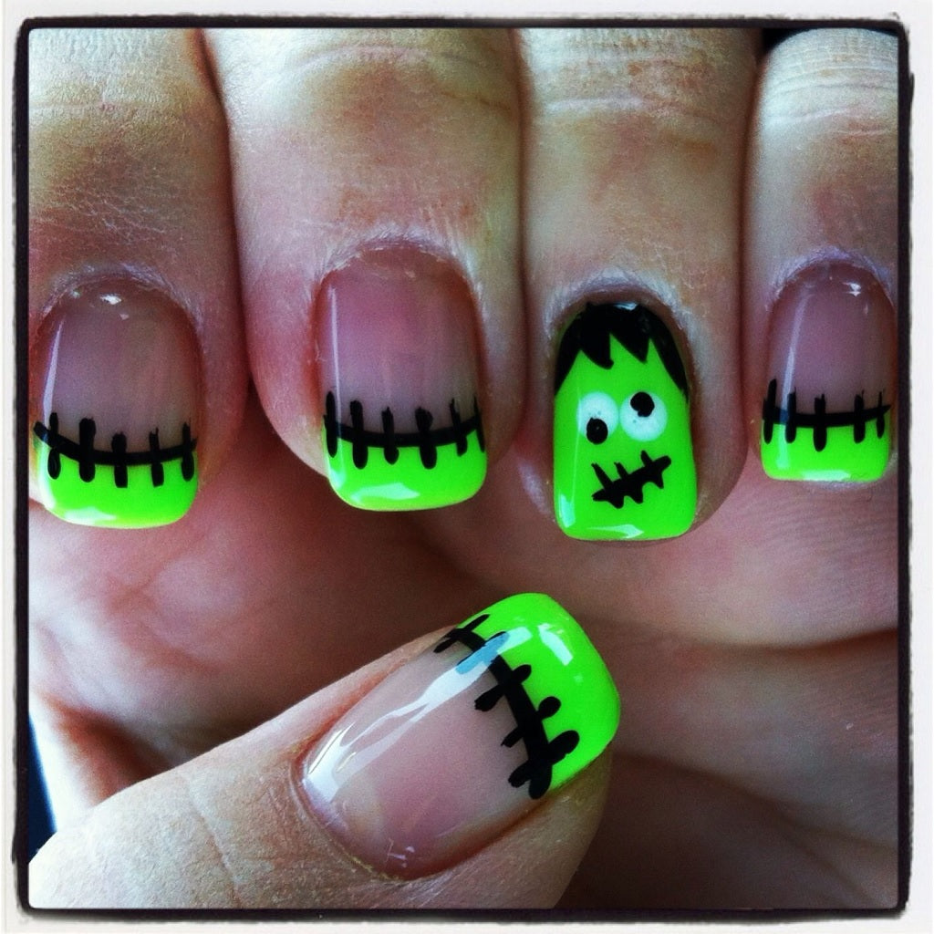 Glow-in-the-Dark Frankenstein Nails