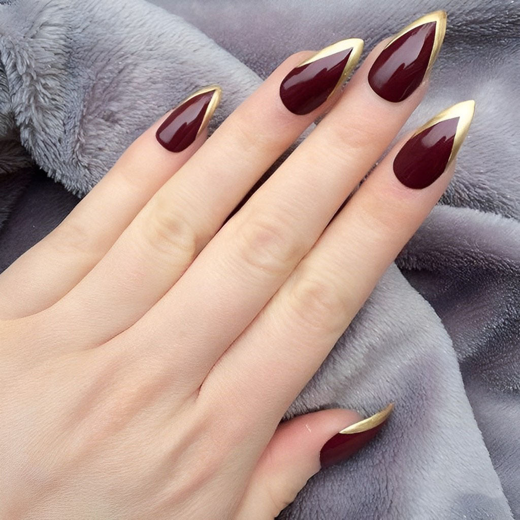 Gold-Tipped Burgundy Nails