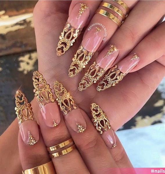 Gold Nail Designs with Rhinestones