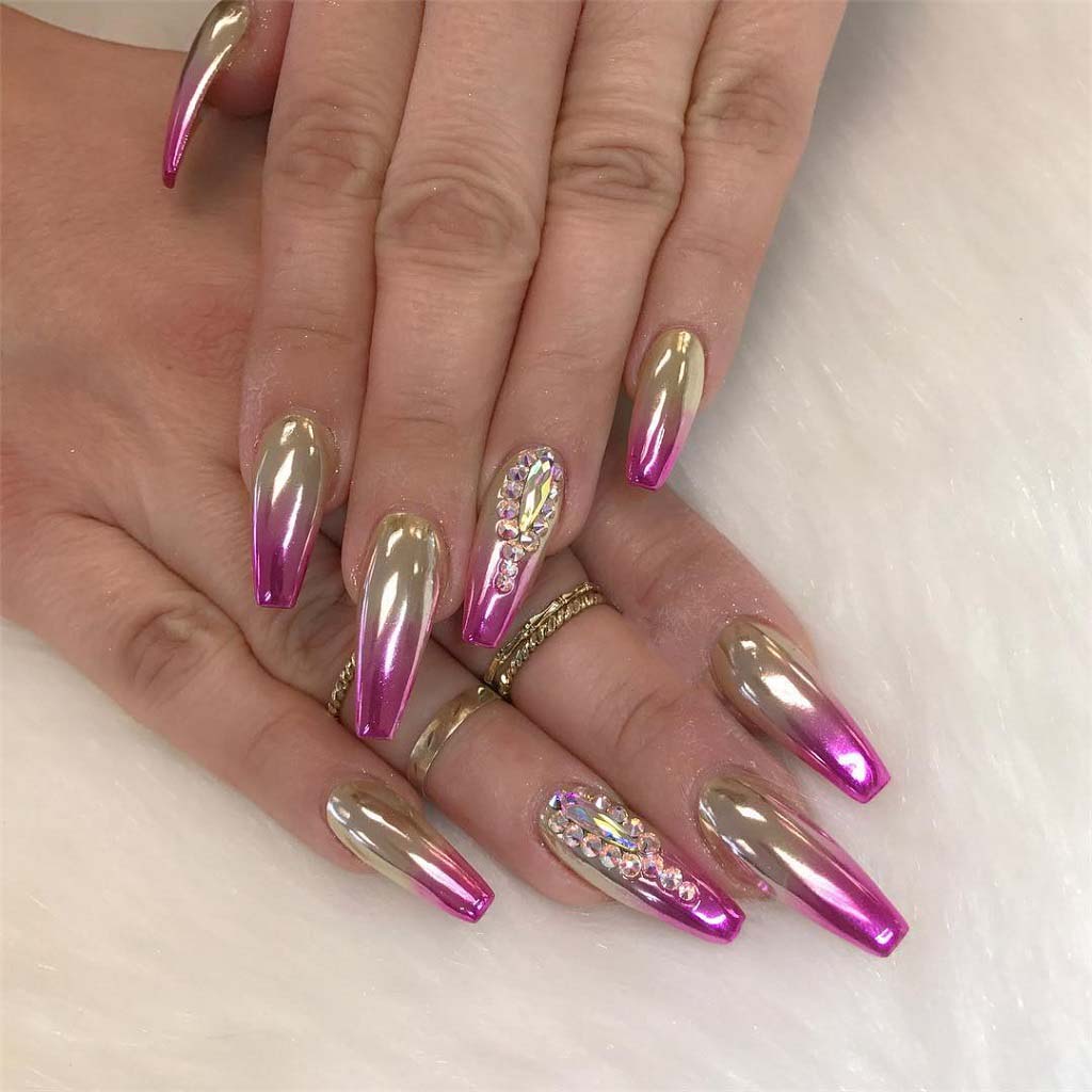 Gold and Pink Chrome Ombré Nails