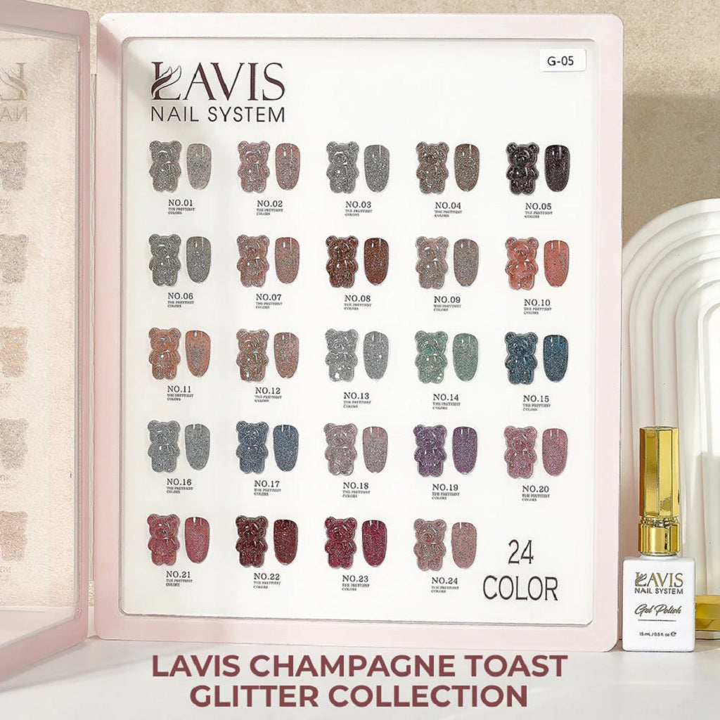 LAVIS Glitter G05 - Set 24 - Gel Polish - Champagne Toast Glitter Collection