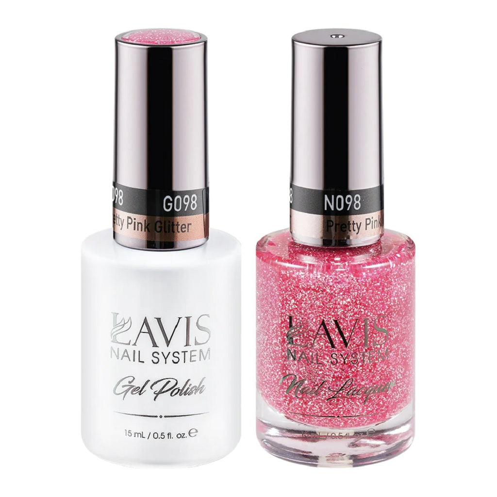 Lavis Gel Nail Polish Duo - 098 Pink, Glitter Colors - Pretty Pink Glitter