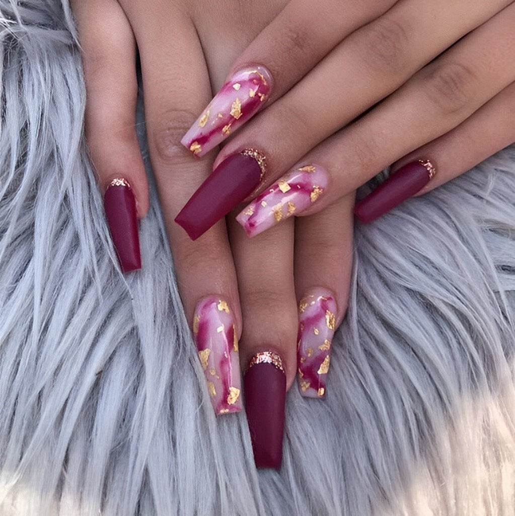 Marbled Burgundy Nails