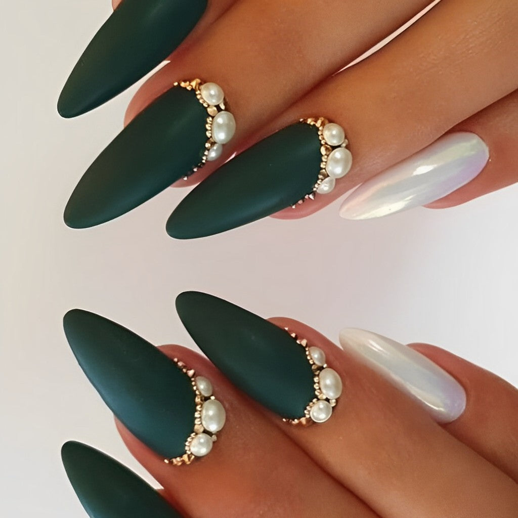 Matte Green with Pearls