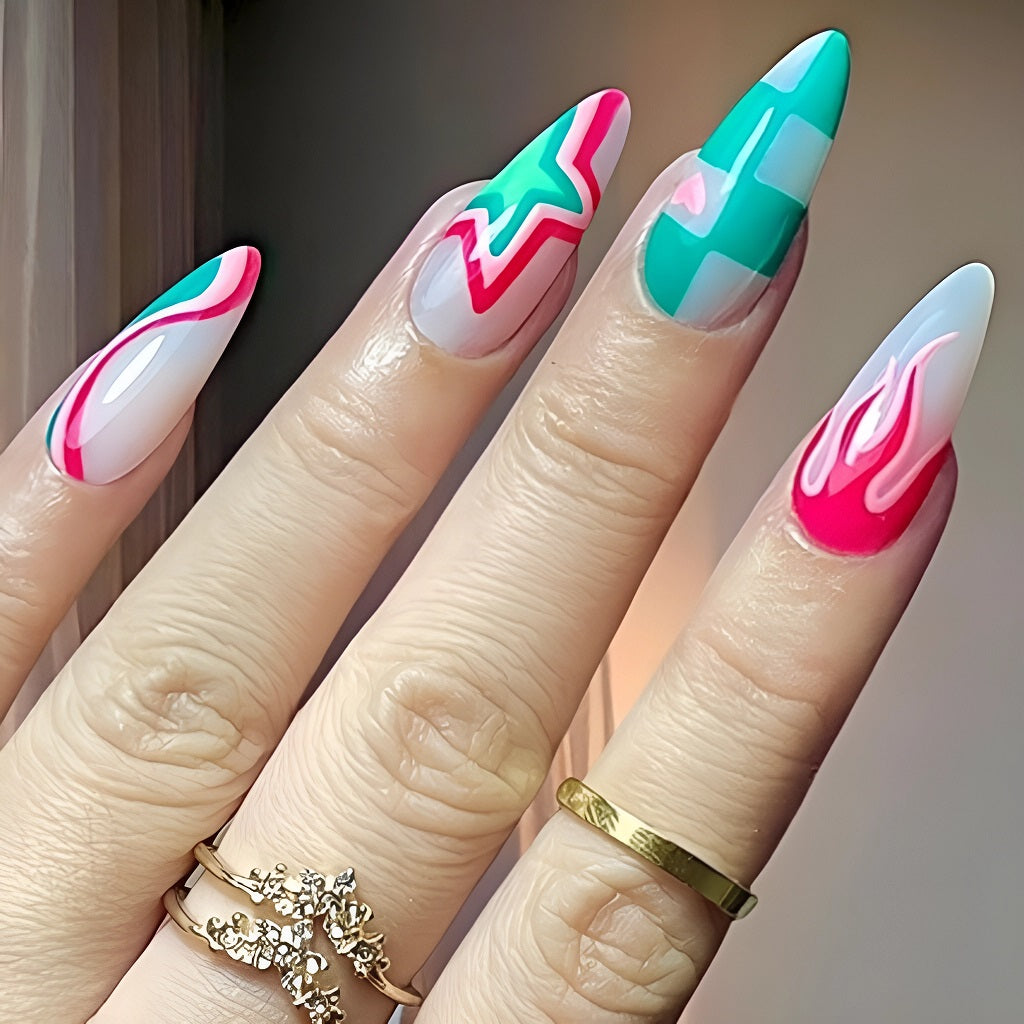 Mismatched Nails with Flames