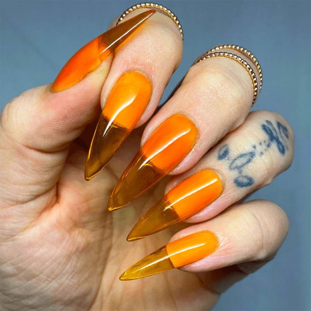 Orange & gold foil acrylic nails | Cute acrylic nails, Fall acrylic nails,  Acrylic nails