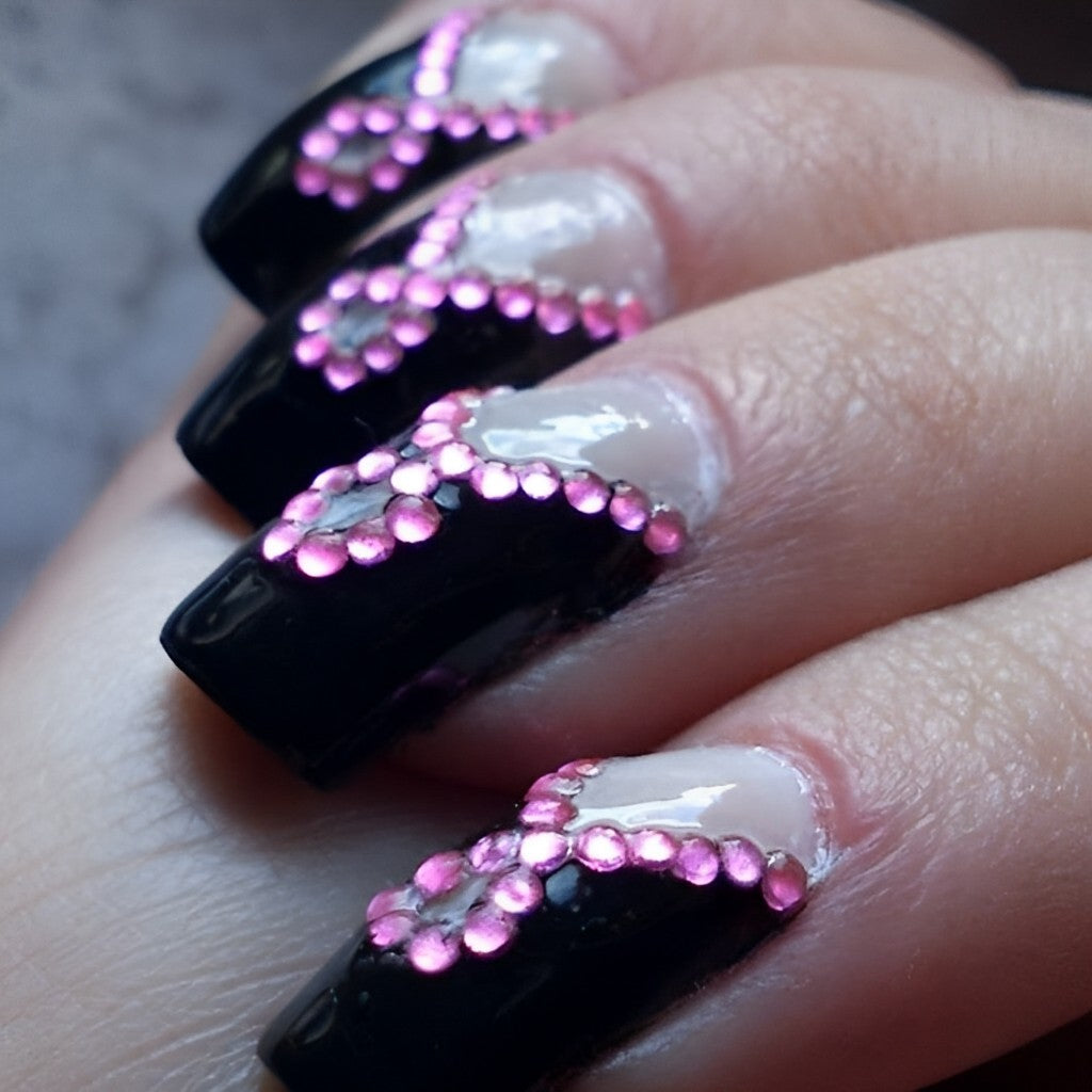 Pink, Black, and White Breast Cancer Nail