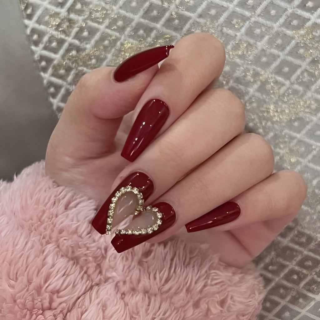 Scarlet Ballerina Nails with Peek-a-Boo Hearts