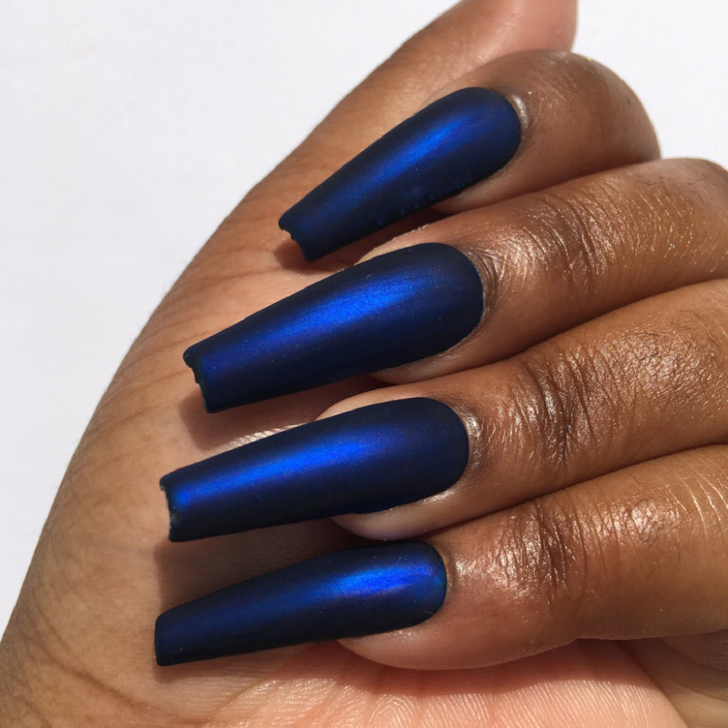 Silky Matte Finish on Blue Chrome Nails